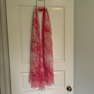 Petrusse Brand Pink and White Silk Scarf with Crystal Details